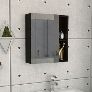 Whirlwind 1 Shelf Rectangle Medicine Cabinet Black Wengue <b>Bath</b> <b>Mirror</b> with Reflective Interior - Product Image 1
