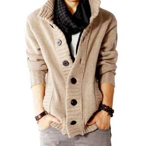 Men's Sweater Men's Cardigan <b>Stitching</b> Stand Collar Long Sleeve Side Pockets Buttons Closure Solid Color Sweater <b>Coat</b> Knitwear - - Product Image 3