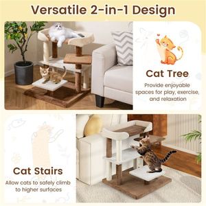 Árbol para Gatos 2 en 1 con Escaleras Grises y Plataformas de 4 Niveles, con Postes de Sisal para Rascar - Product Image 6