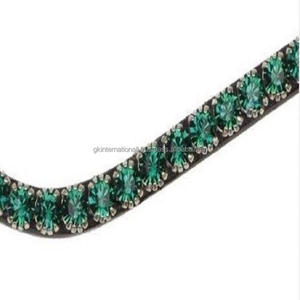 Arnés de capa superior hecho a mano, banda de cuero para cejas de caballo decorada con 1 fila, verde esmeralda, mega cristales ostentosos - Product Image 6