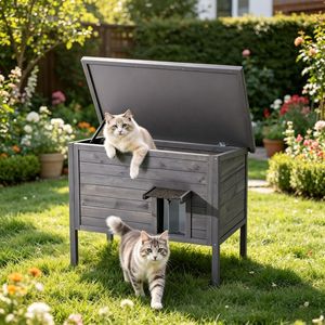 Casetta Classica Isolata in Legno Massello per Gatti di Taglia Grande, con Design Rettangolare Classico per Uso Esterno in Autunno e Inverno - Product Image 1