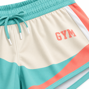 Shorts Deportivos para Mujer con Estampado Geométrico, Sublimados, de Secado Rápido, Cintura Elástica, en Morado, Azul y Negro, Corte Regular - Product Image 2