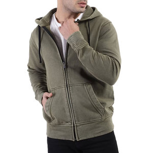 Sweat-shirt à capuche pour homme, coupe classique, couleur unie, fermeture éclair, poche avant, décontracté, automne, tricoté en coton, effet délavé - Product Image 1