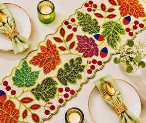 Embroidered <b>Teal</b> Floral <b>Table</b> <b>Runner</b> Bohemian Style Home Decor - Product Image 4
