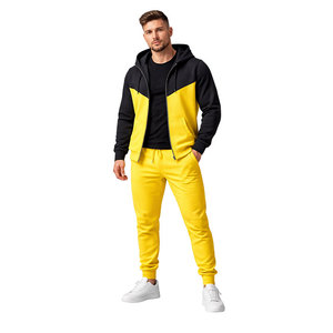 ชุดวอร์มผู้ชายสีดำและสีเหลือง เสื้อฮู้ดซิปพร้อมกางเกงจ็อกเกอร์ ทรงเข้ารูป สวมใส่สบาย เหมาะสำหรับออกกำลังกาย วิ่ง และเล่นกีฬา - Product Image 3
