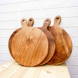 Planche à pizza ronde en bois de qualité supérieure avec poignée, plateau de service et planche à découper en bois massif, accessoire de cuisine écologique en promotion - Product Image 2