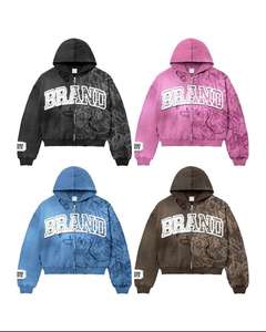 Sudadera con capucha vintage para hombre, de algodón grueso, con cremallera, efecto desgastado y lavado, personalizable con serigrafía, estilo descolorido por el sol, para adultos. - Product Image 1