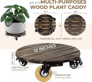 Chariot pour plantes en bois dur durable avec roue rotative verrouillable en PVC pour le jardin domestique ou le centre commercial - Product Image 4