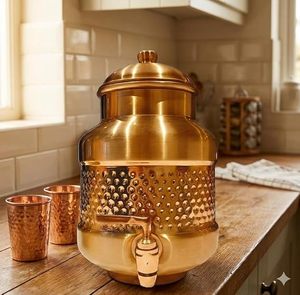 Distributeur d'eau en cuivre avec finition martelée et robinet pour usage domestique - Product Image 1