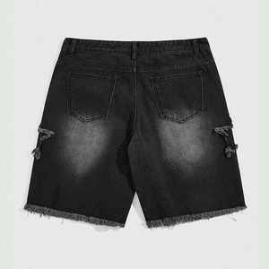 Pantalones cortos de mezclilla de pierna recta para hombre, de alta calidad, cintura media, estilo vintage lavado, streetwear Y2K, con cinturón, 100% algodón, para verano - Product Image 2