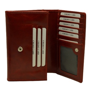 Genuine Leather Long <b>Wallet</b> Unisex Fold Closure Minimalist Design Daily Use <b>Red</b> Color - Product Image 2
