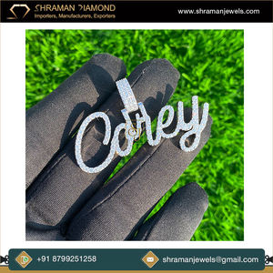 925 <b>Silver</b> Trendy Hip Hop Cursive <b>Initial</b> Letter Name Pendant Custom Iced Charms <b>Necklace</b> Lab Grown Diamond Personalized Unisex - Product Image 4