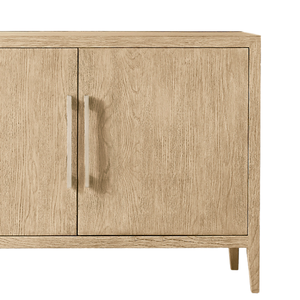 Aparador Minimalista de Madera de Teca Maciza con Dos Puertas, Gestión de Cables, Acabado Natural y Diseño de Almacenamiento que Ahorra Espacio - Product Image 2