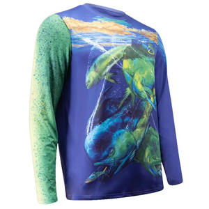 Chemise de pêche pour homme à manches longues, imprimé poissons bleu-vert, anti-UV, polyester/coton, respirante, écologique, UPF 50+ - Product Image 2