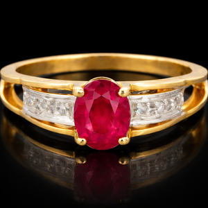 แหวนเพชรและทับทิมรูปไข่สีทองชุดแหวนพลอยชุดง่ามสำหรับงานแต่งงาน - Product Image 3