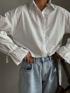 Chemise tendance en coton pour femme, style chic printemps-été, bouton unique, nouvelle collection automne, élégante, manches évasées - Product Image 5