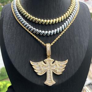 “จี้ไม้กางเขนมีปีกเย็น-จี้เพชรฮิปฮอปขนาดเล็ก-สร้อยคอประดับอัญมณีชุบทอง & เงิน - Product Image 3