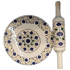 ABK Impex Eco Friendly White Marble Chakla With Wooden Belan - Product Image 1