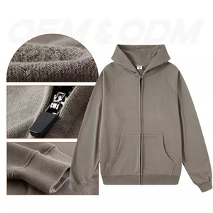 Sweat-shirts à capuche zippés en molleton doux de haute qualité, 100 % coton, poids lourd, pour hommes, coupe ample, pour le sport et la gym. - Product Image 2