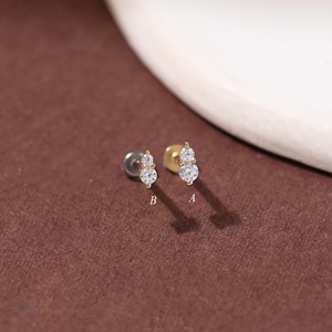 14K Solid Gold Lab Grown Double Diamond Flat Back Stud Tiny Cartilage Helix Conch Lobe <b>Earring</b> Minimalist Dainty Wedding Fine - Product Image 1