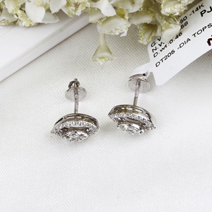 Pendientes de Oro Blanco Sólido de 14K con Diamantes Naturales Redondos y Halo de Marquesa Abierta, Joyería Fina, Memoria Jewels - Product Image 2