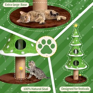 59in Large Tall Christmas Tree Cat Tower with 2 Condos & <b>Scratching</b> <b>Post</b> Soft Fleece Toy Sturdy Cat Tree - Product Image 3
