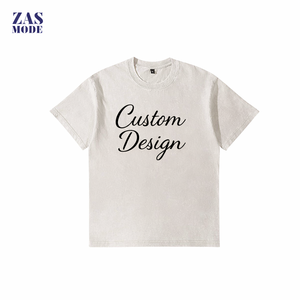 T-shirt tendance en coton peigné vintage lavé, style américain, manches courtes, col rond, 230g, taille européenne transfrontalière - Product Image 1