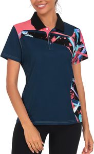 Polo de Manga Corta para Mujer con Estampado Abstracto Colorido, Base Blanca, Tejido de Poliéster de Secado Rápido, Corte Regular Informal, OEM - Product Image 4