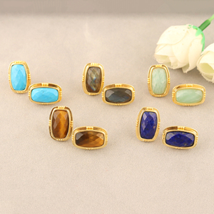 18k Gold Plated Rectangle Gemstone <b>Stud</b> <b>Earring's</b> Elegant Statement Women's Fashion Wholesale Luxury Trendy Accessories Jewelry - Product Image 2