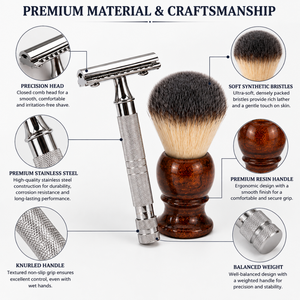 Pinceau à raser avec manche en bois et rasoir à double lame en acier inoxydable, ensemble de rasage manuel pour le visage pour hommes, utilisation en salon de coiffure - Product Image 2