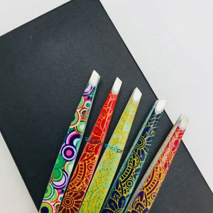 Pince à épiler professionnelle personnalisée à pointe inclinée pour sourcils, en acier durable, avec impression sur papier, outil d'épilation - Product Image 2