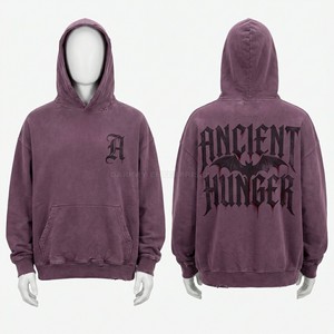 Sudadera con Capucha Morada Personalizada para Hombre, Estilo Urbano, Vintage, Desgastada, con Estampado Gráfico Gótico, Fabricante de Sudaderas de Felpa - Product Image 1