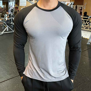 Camiseta de Compresión de Manga Larga para Hombre, Cuello Redondo, Contraste Blanco y Azul, Secado Rápido, Poliéster, para Fitness, Gimnasio y Entrenamiento - Product Image 1