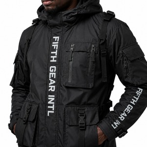 Men's Black Hooded Techwear <b>Jacket</b> <b>Waterproof</b> Breathable Bomber Coat Utility Zip Up Streetwear Outerwear Direct Factory Supplier - Product Image 2