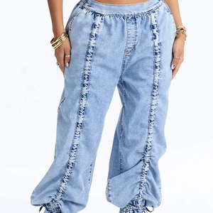 Newest Style Lady Bubblywear Pant Lose and <b>Fitting</b> Size Woman Denim Pant Womens Clothing <b>Black</b> Quantity Custom Pant Cotton Jeans - Product Image 1
