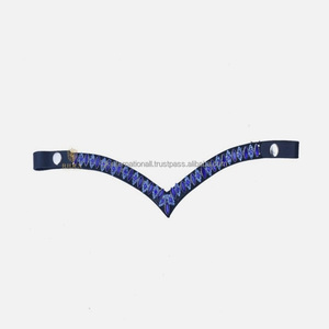 Banda personalizable para cejas de caballo de cuero en forma de V profunda decorada con cristales grandes azules cadena ostentosa banda para cejas para brida inglesa - Product Image 1