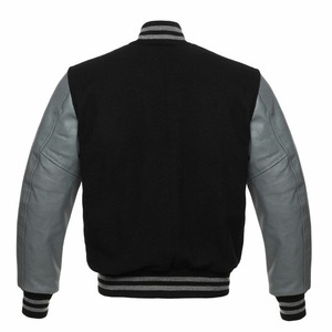 Chaqueta Varsity Azul para Hombre con Mangas de Cuero PU Gris, Cierre de Botones, Corte Regular, Estilo Casual para Otoño - Product Image 4