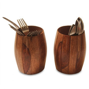 Modern Handcrafted Wooden Cutlery Holder Eco-Friendly <b>Kitchen</b> Utensil Organizer & Multipurpose Tabletop <b>Caddy</b> For Restaurants - Product Image 4