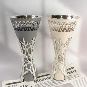 Stunning Tall Incense <b>Burner</b> Set Featuring Cutwork Tops And Intricate <b>Silver</b> Branch Stands In Two Chic Neutral Colors For Decor - Product Image 1