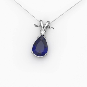 Collier pendentif saphir bleu en forme de goutte d'eau, argent sterling 925, bijou saphir en forme de poire, cadeau pour elle - Product Image 1