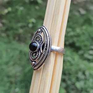 Grandes bagues ethniques en argent pour femmes, pierre précieuse onyx noir marquise, cadeau de mariage, bijoux faits à la main, élégants - Product Image 4