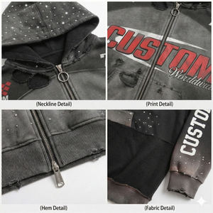 Sudadera con Capucha de Marca Privada con Pedrería, Estilo Oversize, Lavado Ácido y Efecto Desgastado - Product Image 3