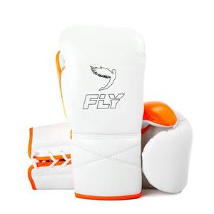 Gants de boxe Fly blancs et oranges à lacets en cuir PU respirant pour adultes, entraînement - Product Image 1