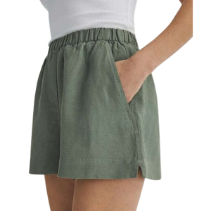 Pantalones cortos de lino para mujer para uso diario Cintura alta Ajuste relajado con bolsillos laterales Verano imprescindible - Product Image 1