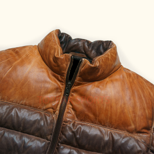 Men's Brown Leather Bomber Jacket Quilted Stand Collar Full Zip Casual Winter Fashion Biker Jacket Custom OEM Wholesale <b>Coat</b> New - Product Image 4