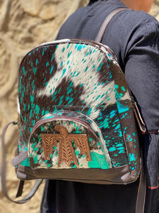 Mochila de cuero de piel metálica para ordenador portátil, de estilo occidental de piel sintética morral, tallado a la moda - Product Image 2