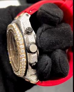 Only Bezel Iced Out New Luxury Original Customized Bust Down Red <b>Belt</b> Dial Hip Hop Moissanite Diamond Wrist Watch For Men's - Product Image 3