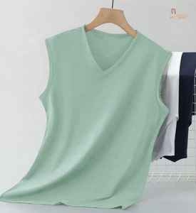 Camisetas sin Mangas para Hombre con Cuello Redondo, Diseño 100% Algodón, Tejido Liso Teñido, Transpirable e Informal - Product Image 1