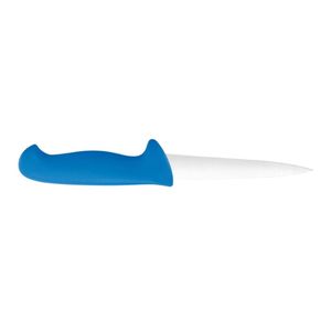 Couteaux de boucher à manche bleu avec lame étroite et droite argentée, poignée confortable avec protège-doigts pour une découpe précise de la viande - Product Image 2
