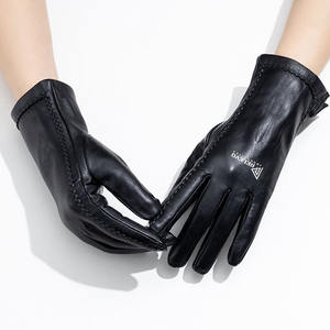 Gants noirs en cuir de mouton véritable pour hommes, doublure en fausse fourrure respirante, écran tactile, chauds pour l'automne et l'hiver - Product Image 5